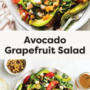 Two photos of Avocado Grapefruit Salad on a plate.